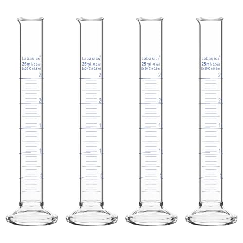 4-Pack Borosilicate Glass 25 ml Heavy Wall Graduated Cylinder Measuring Cylinder - size: 25 ml
