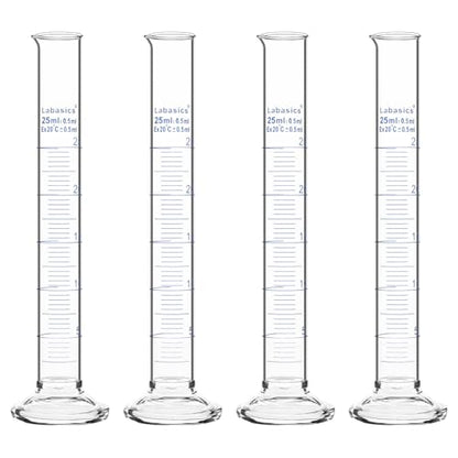 4-Pack Borosilicate Glass 25 ml Heavy Wall Graduated Cylinder Measuring Cylinder - size: 25 ml
