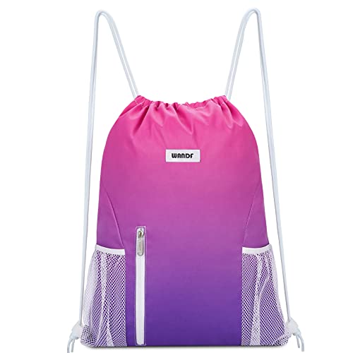 WANDF Drawstring Backpack, Gym Sackpack for Sports - color: Rose Red