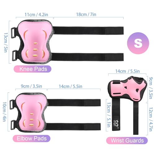 Kids Youth Adult Protective Gear Set Adjustable Knee Elbow Wrist Guards - color: Pink, size: Small