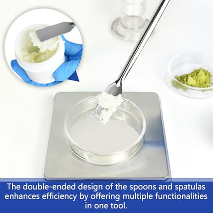 Artcome 304 Stainless Steel Lab Tool Set – 13 PC Sampling and Measuring Kit, Includes Double-Ended Spoons, Spatulas, Long Stirring Spatula, Reagent Wighting Tray, Ideal for Laboratory & Industrial Use