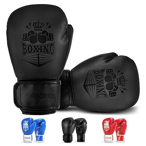 Kids Boxing Gloves for Sparring,Punching Bag,MMA Training,Ages 3-15 | Youth Boxing gloves For Training, Kids Sparring Boxing Gloves for Punching Bag, Kickboxing, Muay Thai, MMA - color: Black, size: 6 oz