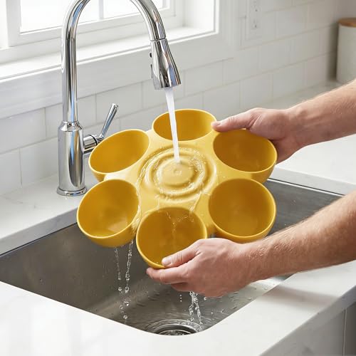 POPETPOP Cat Food Bowl with 6 Bowls - Pet Feeder for Kitten Puppy, Multi Cat Feeder, Multiple Feeder for Indoor s, Feeding Station for Food and Water (Yellow)