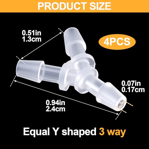 4 Pcs Plastic Hose Splitter, Y Shaped 3 Way Plastic Tubing Joint Splicer for Oxygen Tubing Pipe Household Fuel Gas Liquid Air (1/8") - size: 1/8" (4 Pcs)