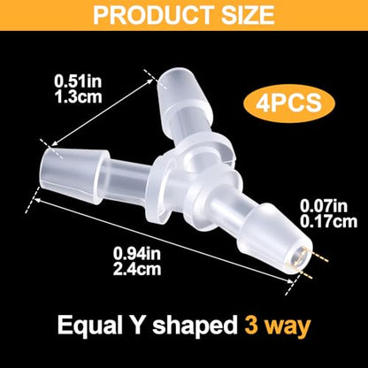 4 Pcs Plastic Hose Splitter, Y Shaped 3 Way Plastic Tubing Joint Splicer for Oxygen Tubing Pipe Household Fuel Gas Liquid Air (1/8") - size: 1/8" (4 Pcs)