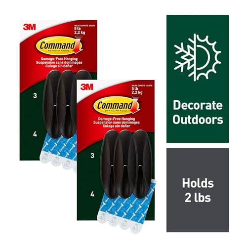 Command Outdoor Large Hooks, Bronze, Holds up to 5 lbs, 6-Hooks, 8-Strips, Damage Free Hanging Wall Hooks for Hanging Outdoor Wall Decor with Weather - style: 6 Hooks, 8 Strips