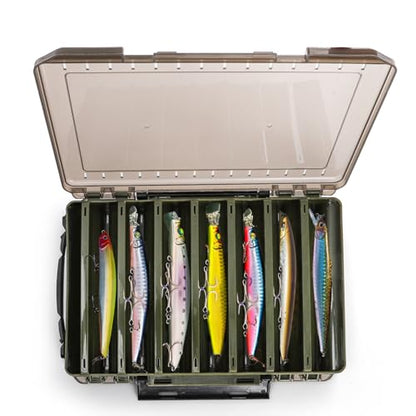 Noamus 3 Pack Double Sided Fishing Lure Boxes, 14 Compartments Fishing Tackle Organizer with 2 Buckle, Plastic Clear Storage Case, Visible Hard Bait Container for Jewelry Beads Earring Hook(3 Color)