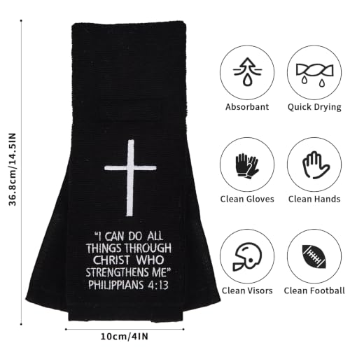 White Cross Football Towel, Cotton Sports Quarterback QB Towels with Hook Loop Closure for Men, Youth, Boys, Adults - color: Philippians 4:13（black）