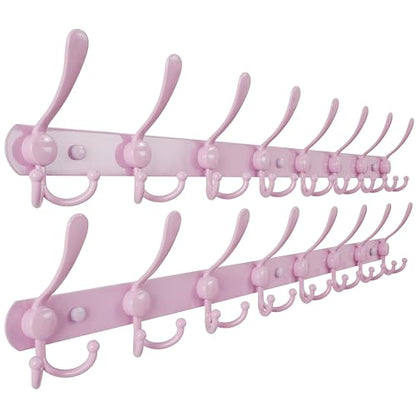 Dseap Coat Rack Wall Mount - 38” Long 10-Tri-Hooks Heavy Duty Coat Hanger Rail Wall Hooks for Hanging Coats Hats Clothing Clothes Purse Mudroom Entryway, Pink, Pack of 2 - color: Pink, size: L=38” (2 Pcs)