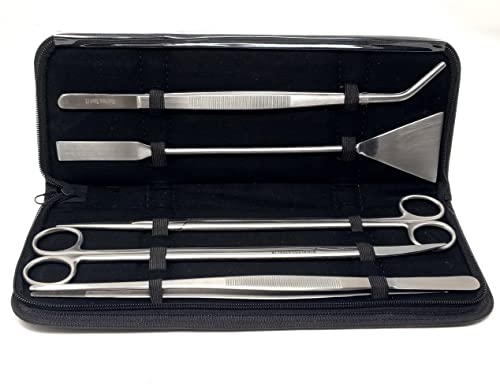A2Z-Aquascaping Maintenance Tools Accessories,Anti-Rust Stainless Steel Tweezers Scissors Spatula for Aquarium Tank Clean, Fish Tank, Bonsai, Algae Scrapers (Set of 5 Pcs in A Case)