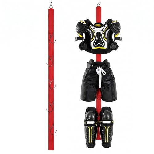 TUYUU Portable Hockey Equipment Drying Rack 5 Hooks Gifts for Youth & Men - color: Red