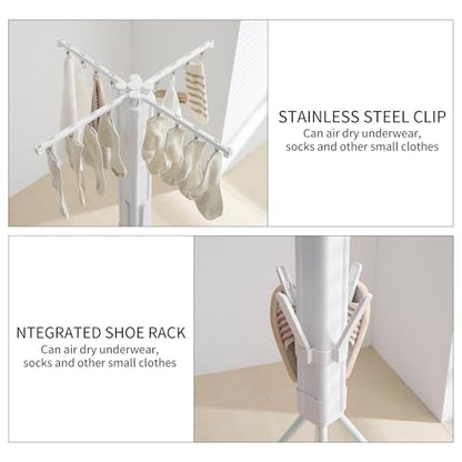 RFOUO Foldable Clothes Drying Rack with Aluminum 4 Rods 16 Clips - color: Aluminium