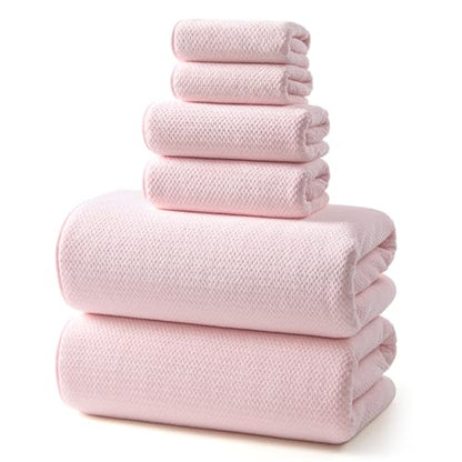 REDKISS 6 Piece Pink Towel Set, 2 XL Bath, 2 Hand Towels, 4 Washcloths - color: Light Pink