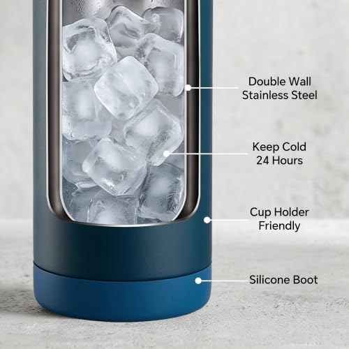 Fijinhom 24 oz Insulated Water Bottle with Straw Lid, Stainless Steel Water Bottles, Double Wall Vacuum, Portable Handle & Non-slip Bottom, BPA Free Leak Proof Metal Bottles, Keep Cold 24H, Dark Blue - color: Dark Blue, size: 24 Ounces