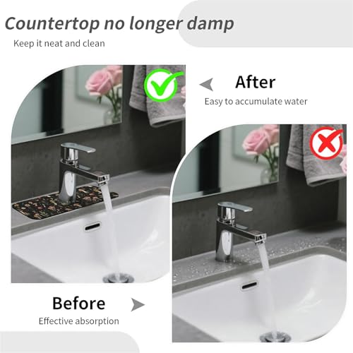 Kitchen Sink Splash Guard，small mushrooms flowers-1 Faucet Mat Sink Gadgets-Super Absorbent Fast Drying Mat Drip Catcher for Kitchen, Bathroom,Sink Mat, Dish Drying Mat, Bathroom(15" X 5.5" ) - color: small mushrooms flowers-1