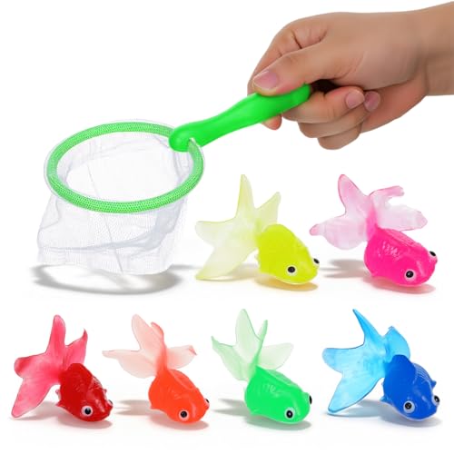 TOYANDONA Bath Toys for Toddlers - Bathtub Toys Fishing Net with 6pcs Floating Fish for Kids Babies Water Play Swimming Pool Bath Shower Fishing Game (Random Color)