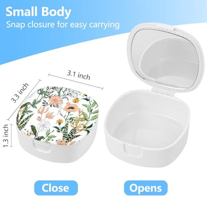 Retainer Case with Mirror & Ventilation - Night Guard & Orthodontic Aligner Case, White Flower Design - color: White Flower
