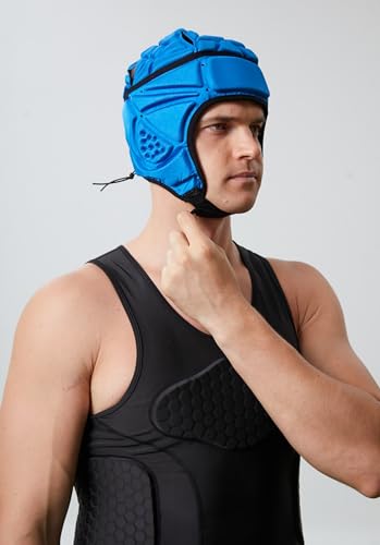 Topeter Padded Rugby Helmet, Protective Soft Shell Headgear Hats - color: Blue