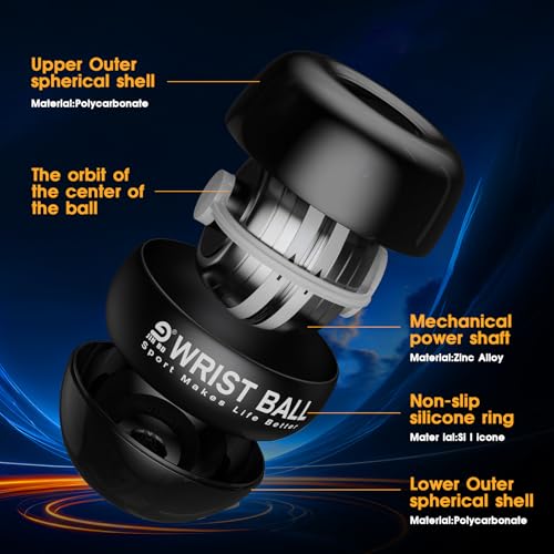 JIN BD Auto-Start Wrist Ball – GYRO Ball Trainer - color: Black Diamond (No Light)