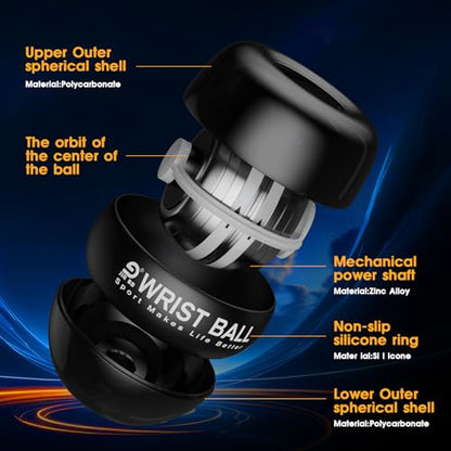 JIN BD Auto-Start Wrist Ball – GYRO Ball Trainer - color: Black Diamond (No Light)