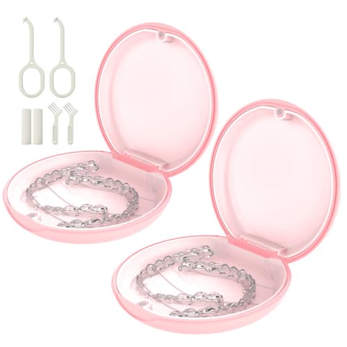 2 Pack Retainer Case, Slim Aligner Case for Invisalign with Tool Kit - color: 2 Pack - Pink