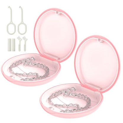 2 Pack Retainer Case, Slim Aligner Case for Invisalign with Tool Kit - color: 2 Pack - Pink