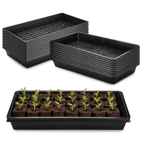 RooTrimmer 10 Pack 1020 Trays and 10 Pack 1020 Mesh Bootom Trays, 20'' x 10'', Heavy Duty Propagation Flats for Microgreens, Seed Starting, Soil Blocks, Hydroponics & Wheatgrass (10 Sets) - size: 21L x 11 W x 2.5 H