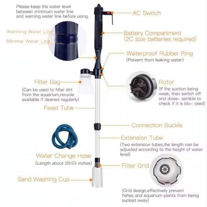 Electric Gravel Cleaner for Aquarium Cleaning Tool for Changing Water Pump Fish Tank Water Filter Pump US Plug