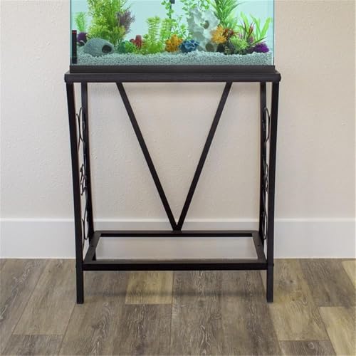 MAKLAINE Traditional Steel Aquarium Stand, Black Powder-Coated Finish, 20 Gallon/200 lb Capacity, Elegant Scroll Design, Durable Moisture-Resistant Build for Home or Office Aquariums or Terrariums