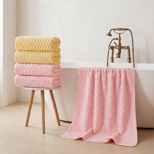 REDKISS 4 Pack Microfiber Bath Towels, Quick Dry, Super Soft, 27"x55" - color: Pink+yellow, size: 27"x55" Bath Towels