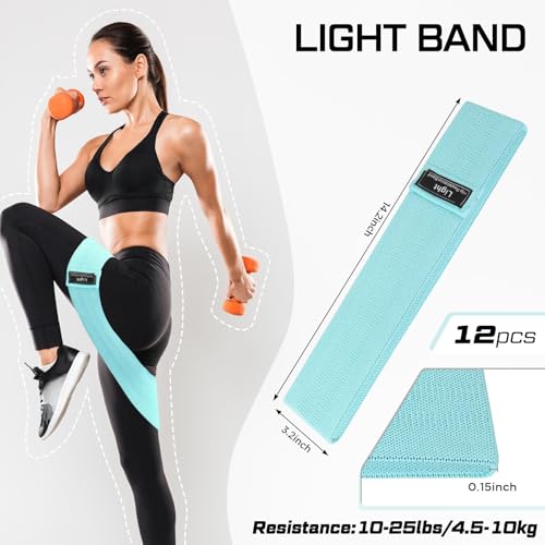 12 Pcs Fabric Resistance Bands for Working Out Non-Slip Booty Exercise Loop Bands for Women Men Glutes Hip Thigh Butt Yoga Pilates Fitness Gym, Light Medium Heavy - color: Green, style: Light Resistance
