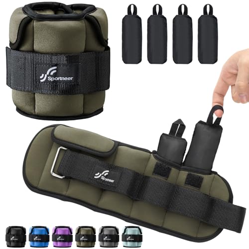 Sportneer Adjustable Ankle Weights with Removable Weights, Easy to Adjust - color: Army Green