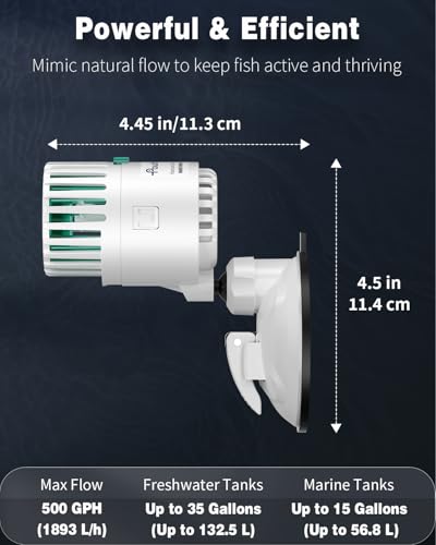 Pawfly Wave Maker for Aquarium, 500 GPH Aquarium Powerhead, Quiet Submersible Wavemaker for Fish Tanks up to 35 Gallons, Water Circulation Pump with Strong Suction Cup Base - size: for Tanks up to 35 Gallons