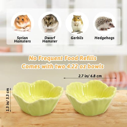 2 Pcs Hamster Food Bowl, Ceramic Dwarf Hamster Food Bowl Feeder Water Rat Bowl Small Animal Food Dish for Golden Bears, Hedgehogs, Dutch Pigs, Parrots (Yellow)