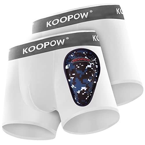 KOOPOW Youth Boys Compression Shorts with Soft Protective Athletic Cup - color: 0207-white Camo(2-pack), size: X-Large