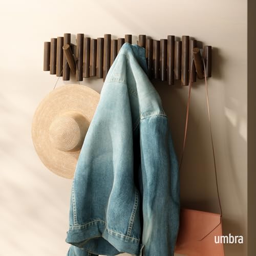 Umbra Picket Coat Rack, Wall Mount 8 Flip-Down Coat Hooks, Walnut - color: Walnut, size: 8-Hook