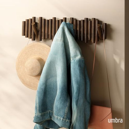 Umbra Picket Coat Rack, Wall Mount 8 Flip-Down Coat Hooks, Walnut - color: Walnut, size: 8-Hook