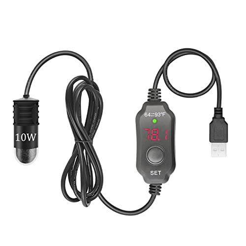 Adjustable Mini Aquarium Heater 0.5/1/2/3 Gallon Submersible Small Fish Tank Heater 10W/20W/30W Digital Display Thermostat External Temperature Controller - size: USB-10W