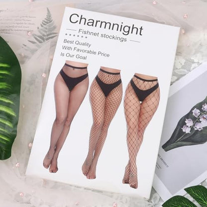 Womens High Waist Tights Fishnet Stockings Thigh High Pantyhose - color: Black-g6