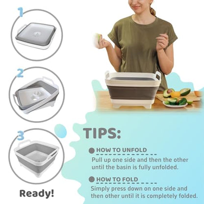Collapsible Wash Basin with Drain Plug - 2.4 Gallon Foldable Kitchen Sink for Baby Bottles, RV Camping, Space-Saving Dish Tub (Gray-Pink) - color: Gray-pink