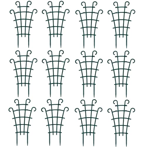 12 Pack Trellis for Potted Plants, Garden Trellis for Climbing Plants Plastic Mini Climbing Plant Trellis Flower Pots Support Stackable Trellis for Climbing Plants Peas, Dark Green