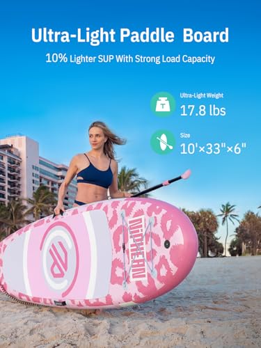 Niphean 10' Inflatable Paddle Board, Ultra-Light SUP for Beginners - color: Pink