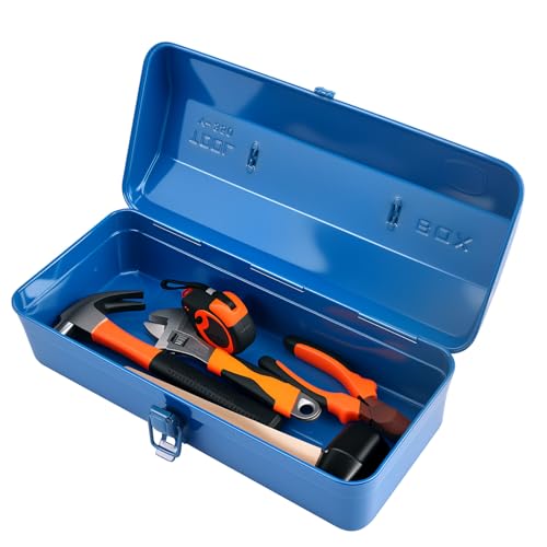Large Metal Tool Storage Box with Handle for Workshop,15 inches Portable Tool Case with Lid，Locking Organiser Box for Hardware Part(blue) - color: blue