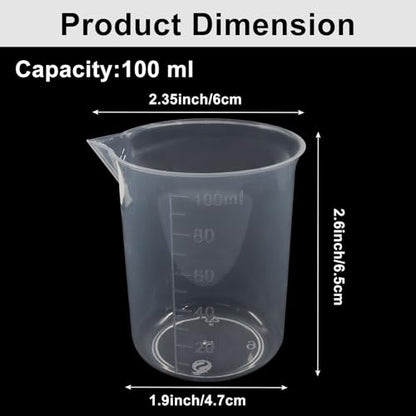 4 Pcs 100ml/3.4oz Clear Measuring Cup, Transparent Lab Liquid Mixing Cups, Plastic Graduated Beakers for Kitchen Cooking Medicine Measure Tool - size: 100ml/3.4oz, style: 4 Pcs