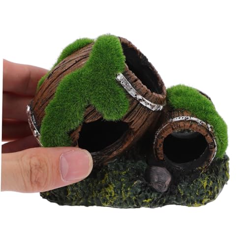 BESPORTBLE Broken Barrel Aquarium Decor Resin Fish Hiding House Betta Fish Cave Ornament with Moss Landscaping and Shrimp Aquarium Hideout