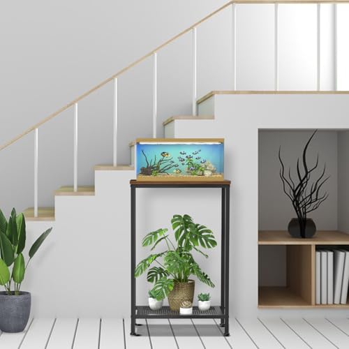 10 Gallon Fish Tank Stand, 2-Tier Small Aquarium Stand, Metal Reptile Breeder Turtle Terrarium Stand Rack Plant Stand for Home Office, Load 350lbs, 20.86" L x 11.81" W x 32.08" H, Black