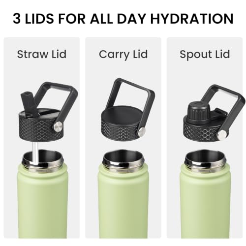 Konokyo 24 oz Insulated Stainless Steel Water Bottle with Straw Lid - color: Macaron Green, size: 24 Ounces