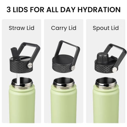 Konokyo 24 oz Insulated Stainless Steel Water Bottle with Straw Lid - color: Macaron Green, size: 24 Ounces