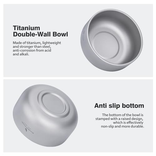 Boundless Voyage 200ml Titanium Double-walled Bowl for Adult Children Ultralight Portable Soup Rice Food Bowl Outdoor Camping Durable Metal Tableware Ti1083T - color: 200ml-Ti1083T