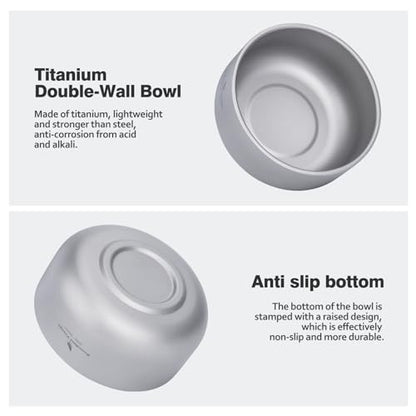 Boundless Voyage 200ml Titanium Double-walled Bowl for Adult Children Ultralight Portable Soup Rice Food Bowl Outdoor Camping Durable Metal Tableware Ti1083T - color: 200ml-Ti1083T